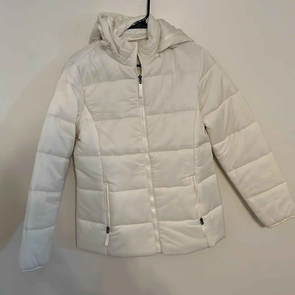 St. John's Bay Womens Removable Hood Mid weight Puffer Jacket Ivory M - Picture 4 of 7